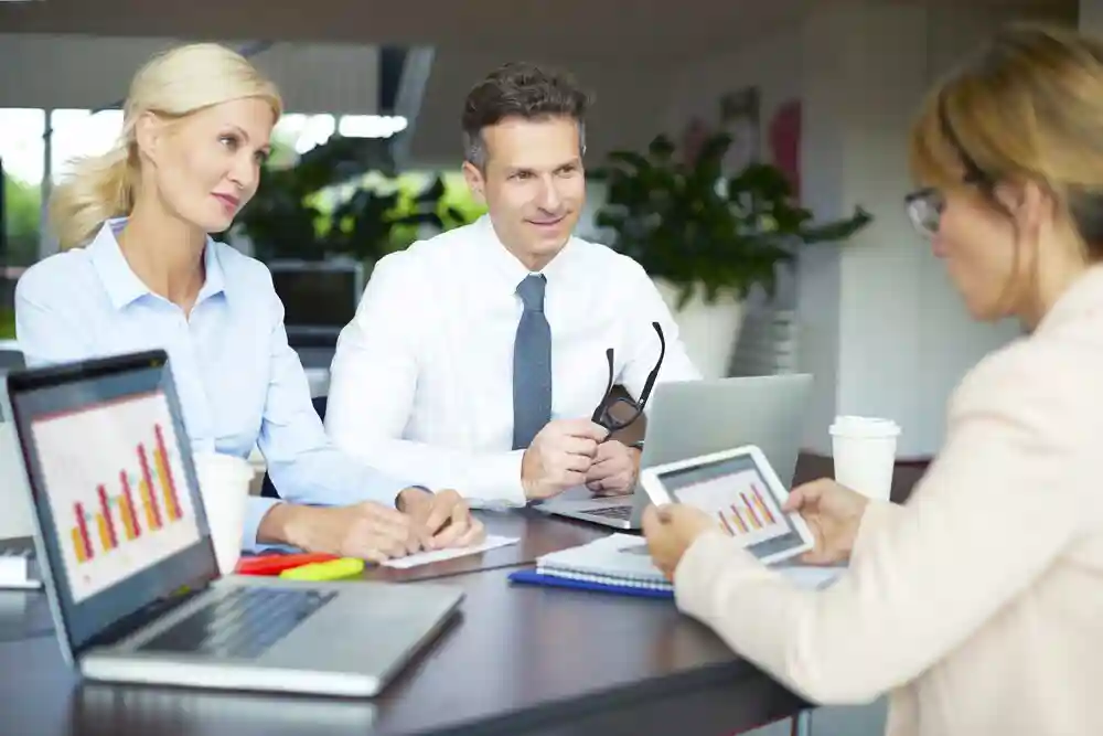  Businesswoman presenting new concepts to her colleagues.