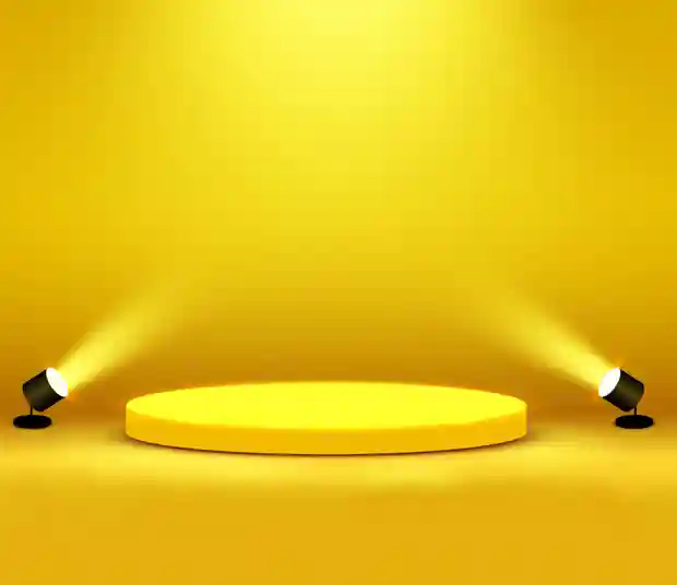 yellow spotlights pointed to a small empty stage